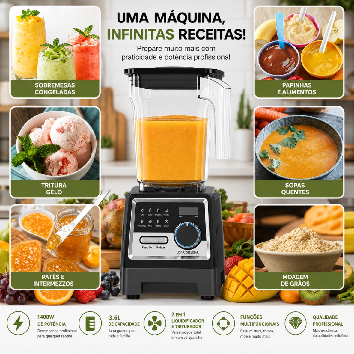 Liquidificador Multiuso MegaMix Com 2 Jarras de Vidro + BRINDE: Porta Tempero Giratório 20 Potes de Vidro  - LEVE 2 PAGUE 1